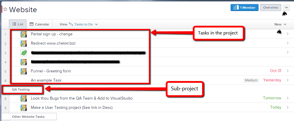 Tasks in Asana's project dashboard