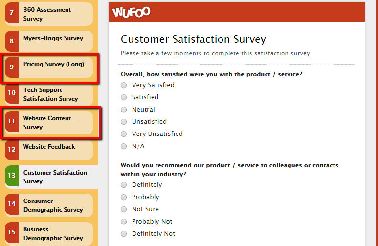 Wufoo Customer Satisfaction Survey