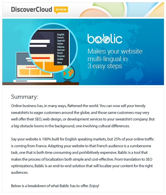 Product review of bablic by discovercloud.com