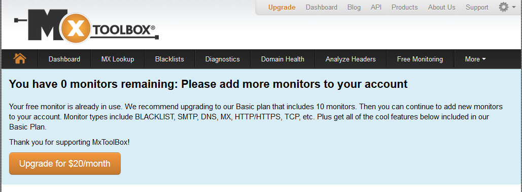 MxToolbox No More Monitors